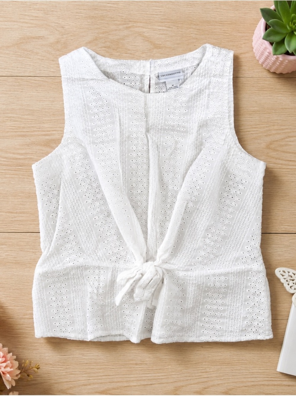 Liz Claiborne Eyelet Tie-Front Sleeveless Top - White